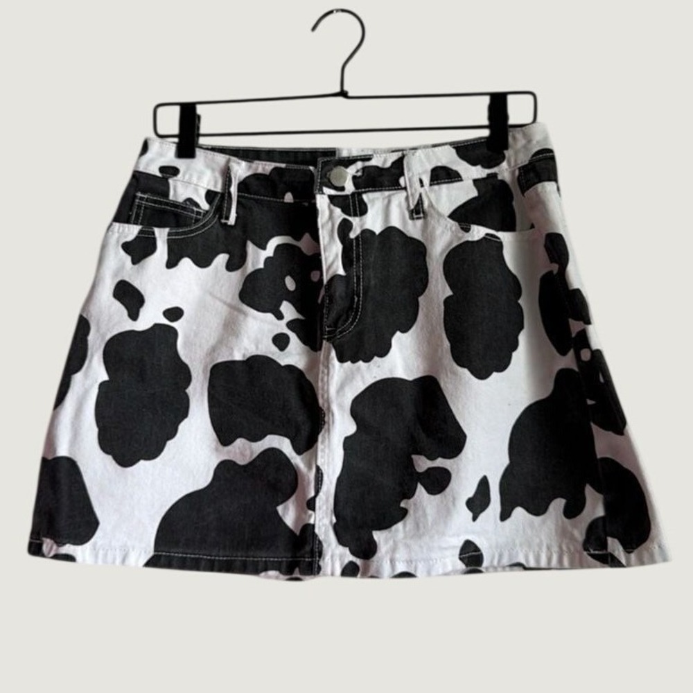 Black & White Cow Print Mini Skirt